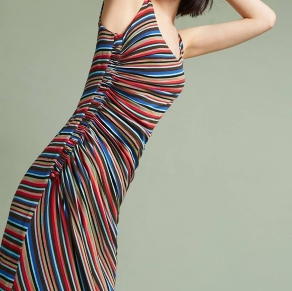 BAILEY 44 Rainbow Striped Luca Sleeveless Ruched Shirred Midi Maxi Dress - Picture 3 of 3